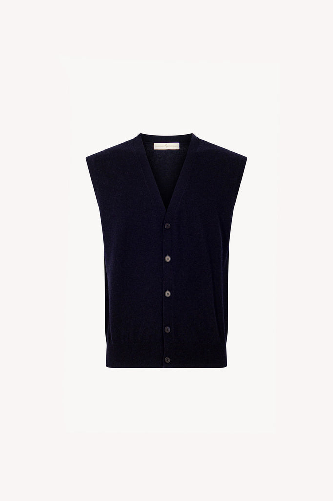 Gilet con Bottoni in Puro Cashmere Navy