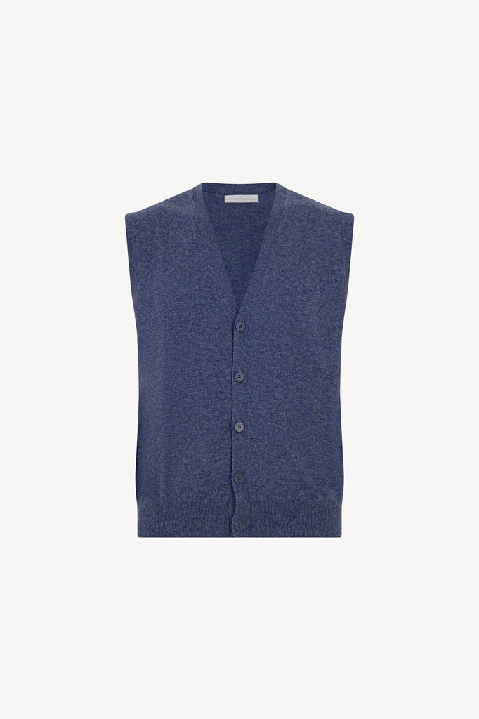 Gilet con Bottoni in Puro Cashmere Denim Scuro