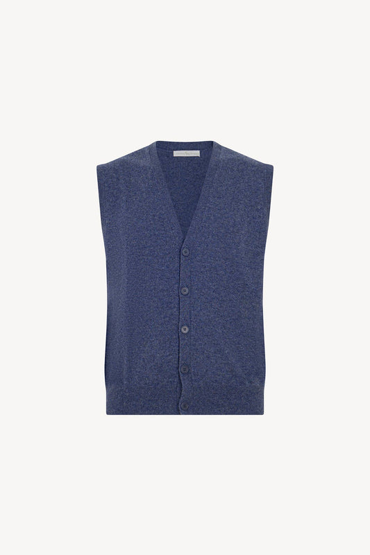 Gilet con Bottoni in Puro Cashmere Denim Scuro
