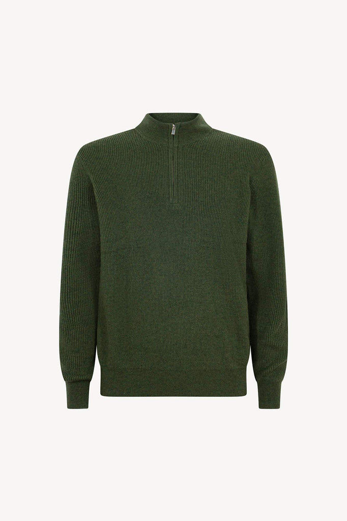 Lupetto Mezza Zip a Costa Inglese in Puro Cashmere Loden