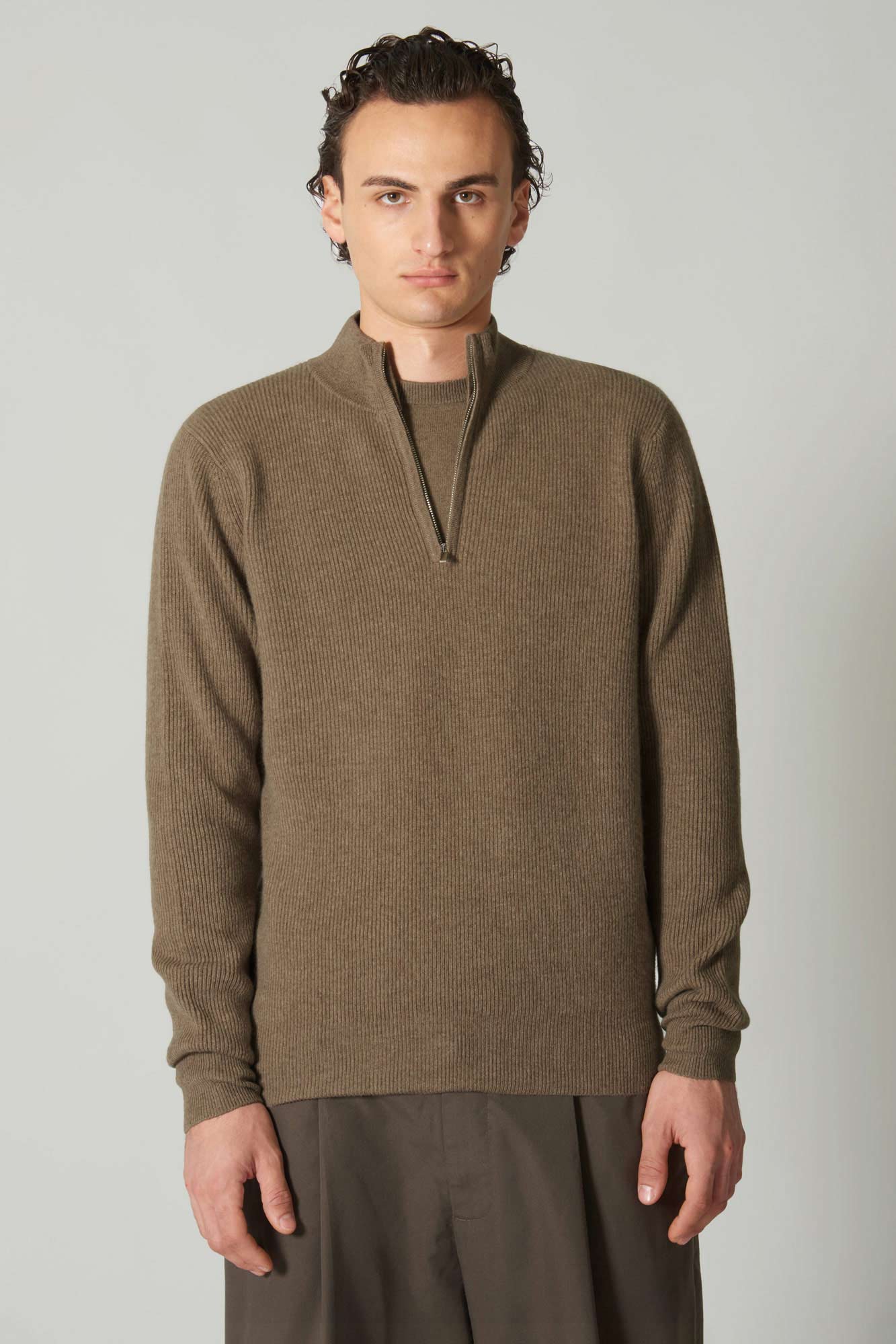 Lupetto Mezza Zip a Costa Inglese in Puro Cashmere Loden
