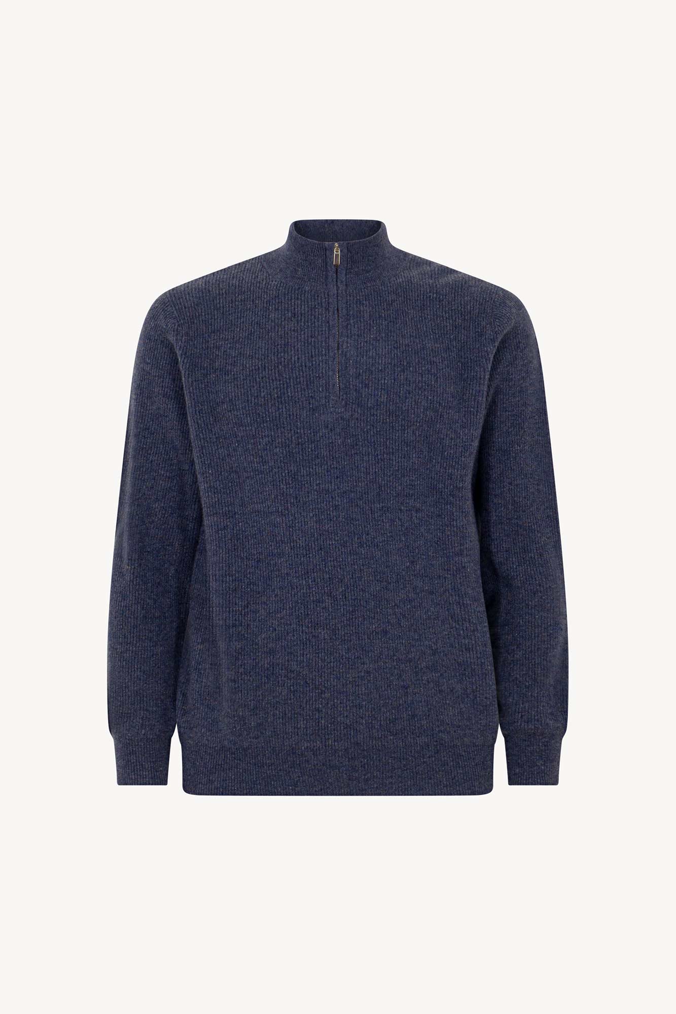 Lupetto Mezza Zip a Costa Inglese in Puro Cashmere Denim Scuro