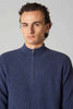 Lupetto Mezza Zip a Costa Inglese in Puro Cashmere Denim Scuro
