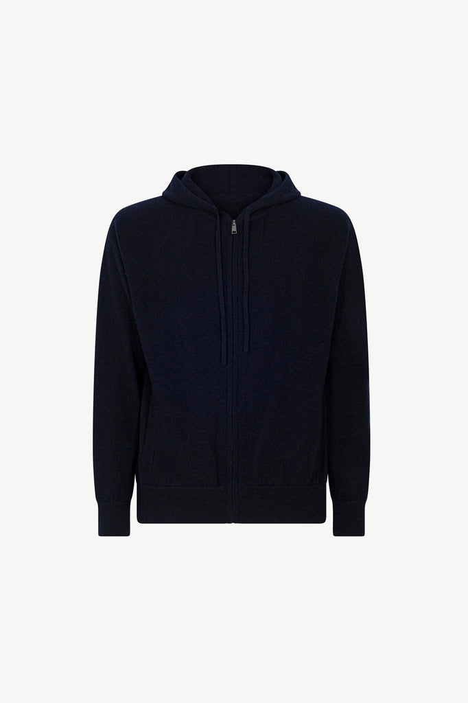 Felpa Uomo con Cappuccio in Puro Cashmere Navy