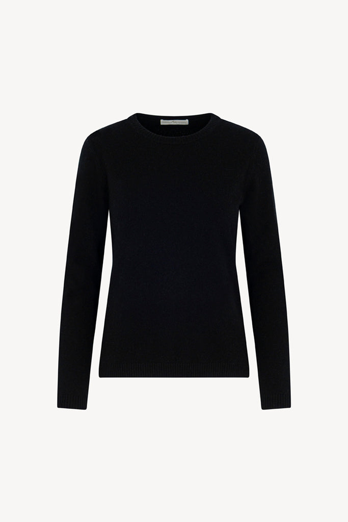 Girocollo in Maglia Rasata in Puro Cashmere Nero
