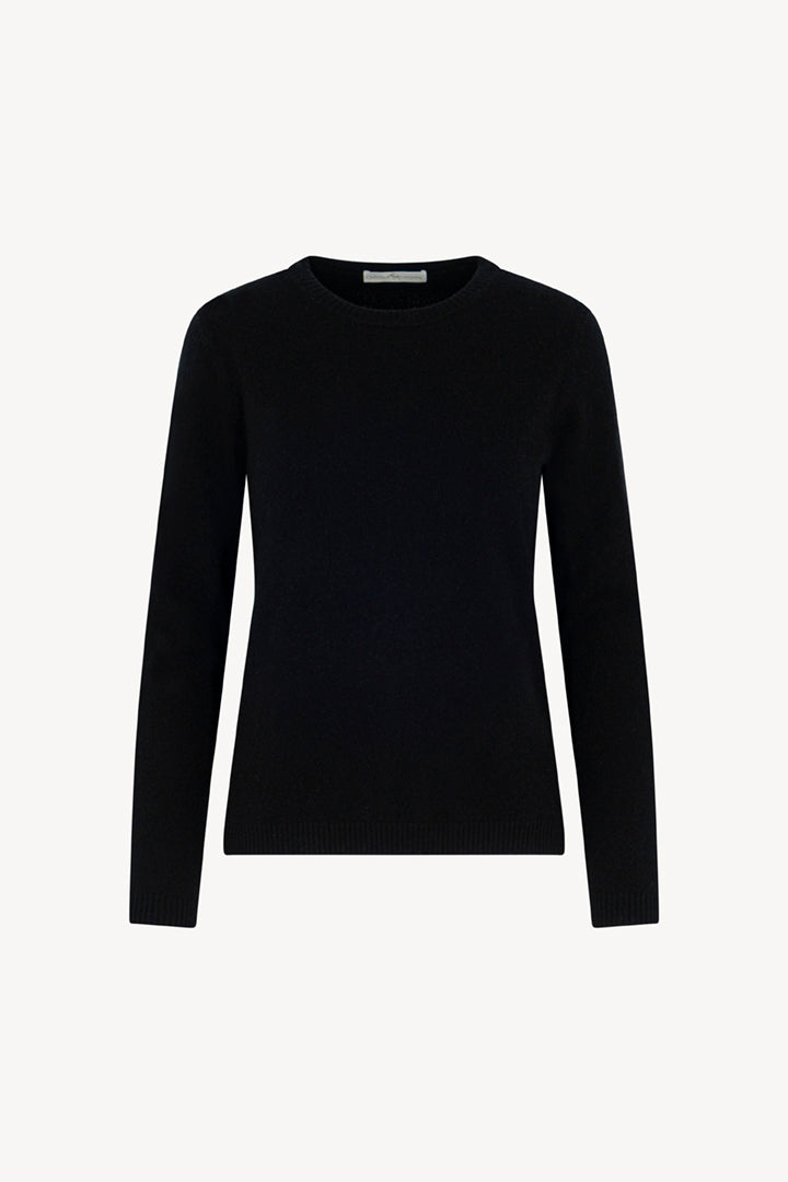 Girocollo in Maglia Rasata in Puro Cashmere Nero