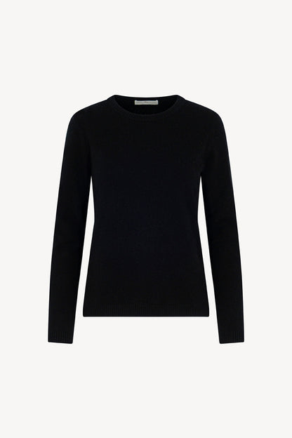 Girocollo in Maglia Rasata in Puro Cashmere Nero