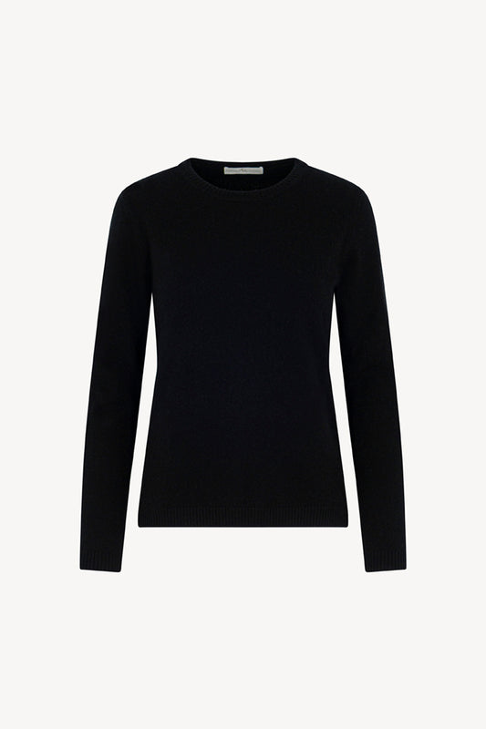 Girocollo in Maglia Rasata in Puro Cashmere Nero