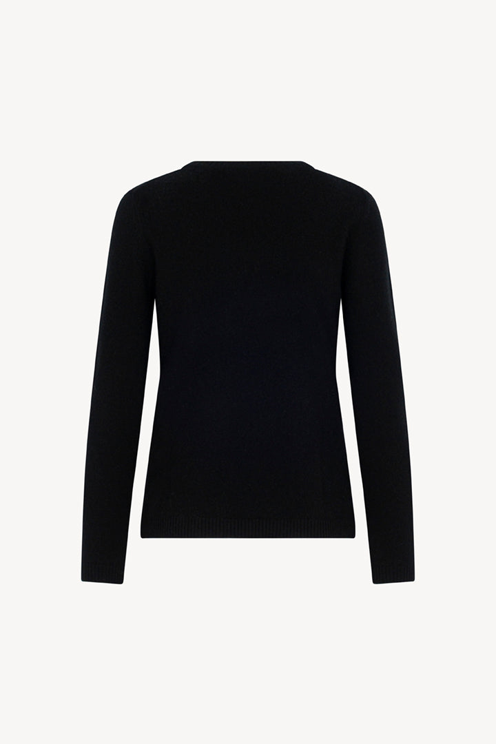Girocollo in Maglia Rasata in Puro Cashmere Nero
