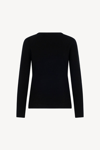Girocollo in Maglia Rasata in Puro Cashmere Nero