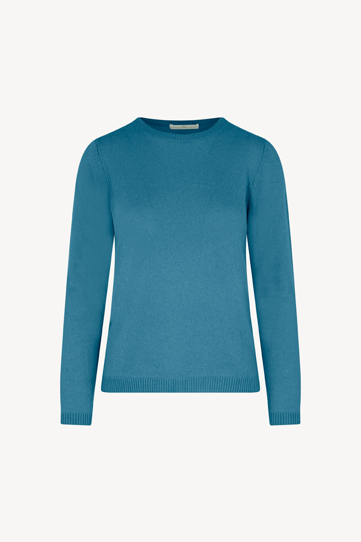 Girocollo in Maglia Rasata in Puro Cashmere Turchese