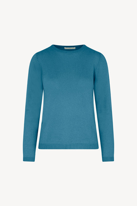 Girocollo in Maglia Rasata in Puro Cashmere Turchese