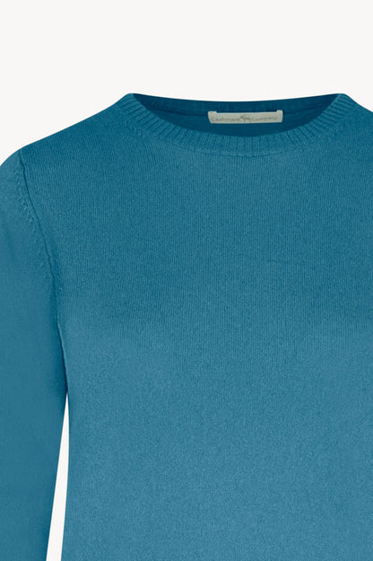 Girocollo in Maglia Rasata in Puro Cashmere Turchese