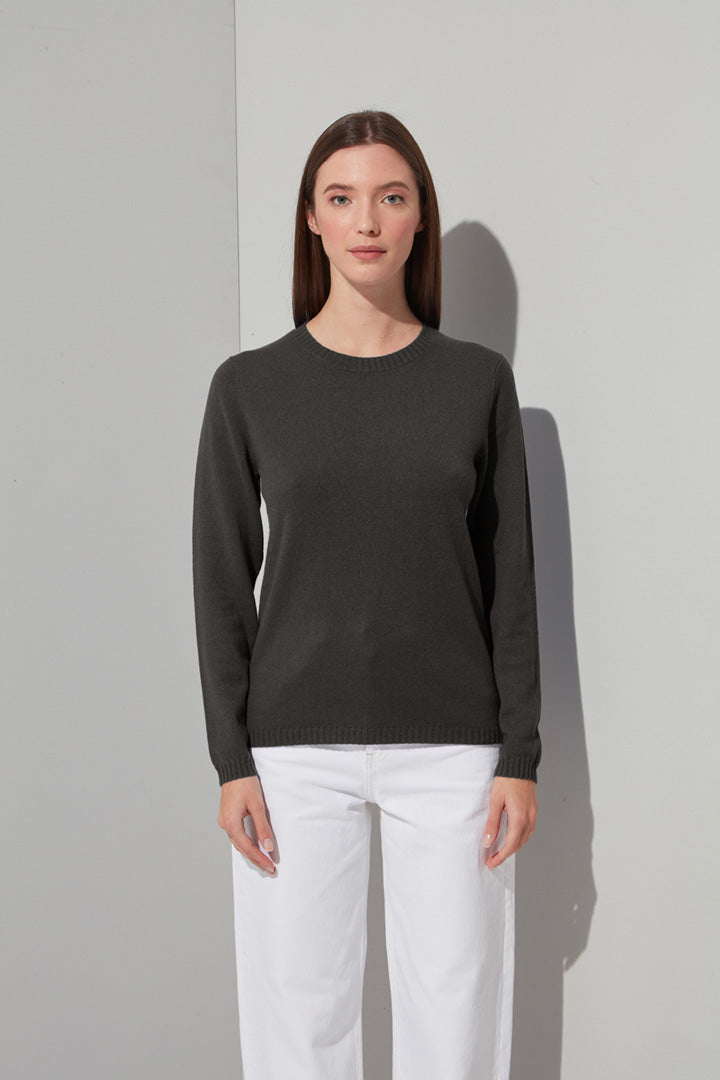 Girocollo in Maglia Rasata in Puro Cashmere Mocha