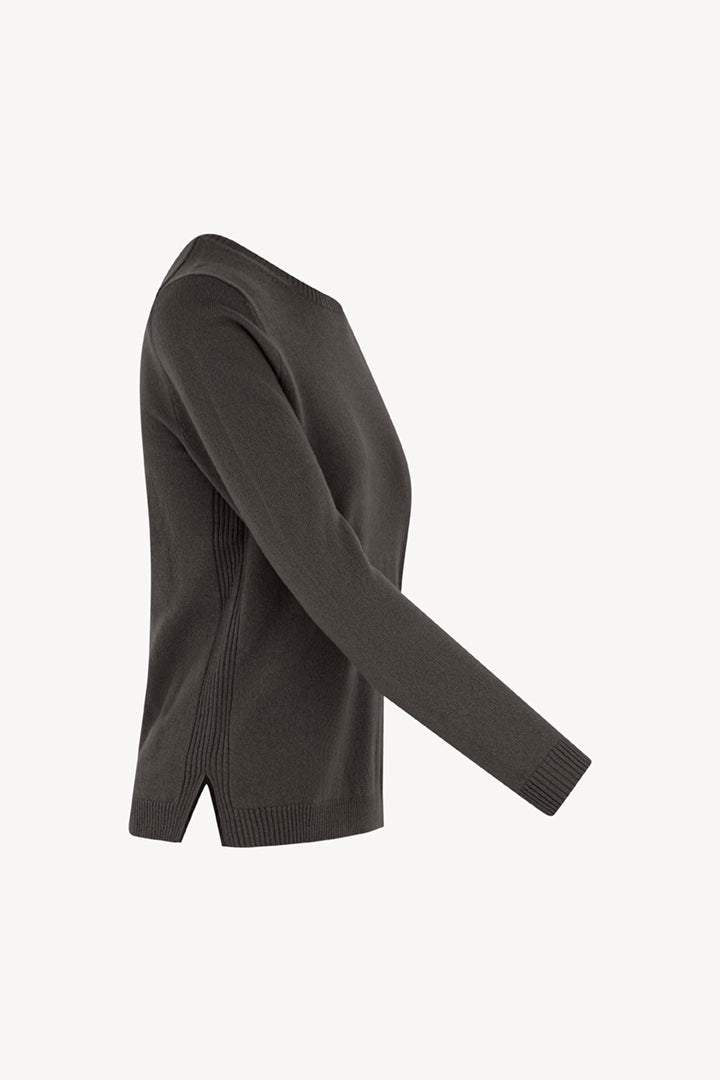 Girocollo in Maglia Rasata in Puro Cashmere Mocha