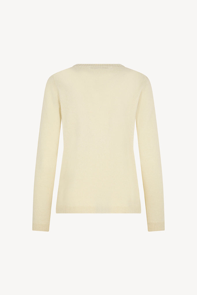 Girocollo in Maglia Rasata in Puro Cashmere Latte