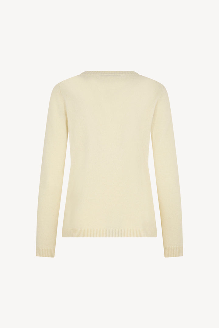 Girocollo in Maglia Rasata in Puro Cashmere Latte
