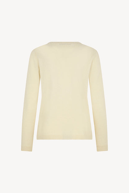Girocollo in Maglia Rasata in Puro Cashmere Latte