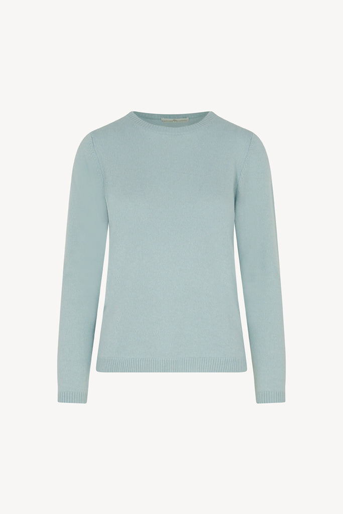 Girocollo in Maglia Rasata in Puro Cashmere Acquamarina