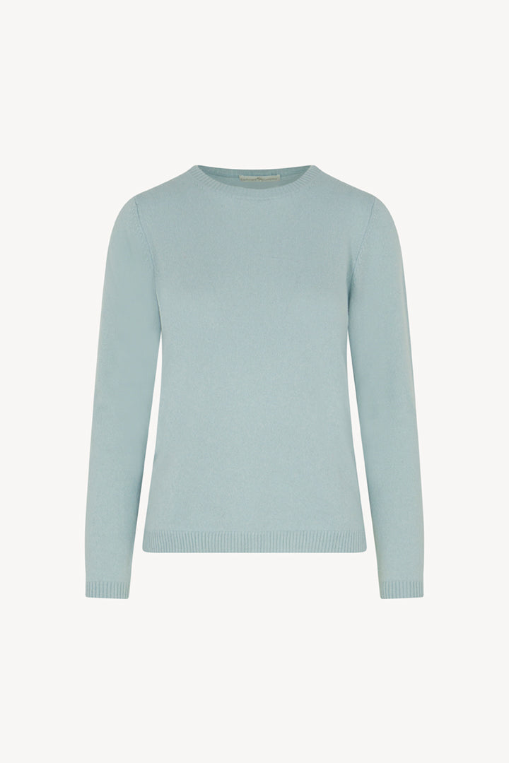 Girocollo in Maglia Rasata in Puro Cashmere Acquamarina