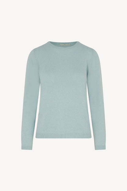 Girocollo in Maglia Rasata in Puro Cashmere Acquamarina