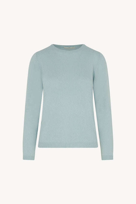 Girocollo in Maglia Rasata in Puro Cashmere Acquamarina