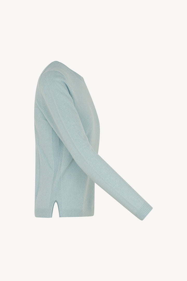 Girocollo in Maglia Rasata in Puro Cashmere Acquamarina