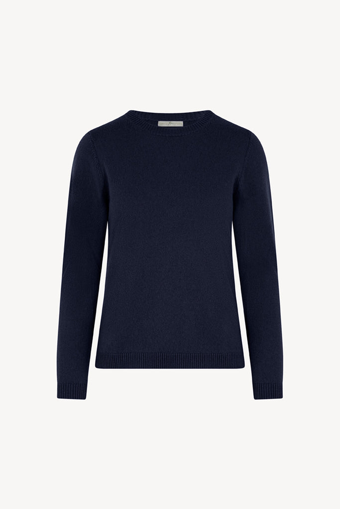 Girocollo in Maglia Rasata in Puro Cashmere Notte