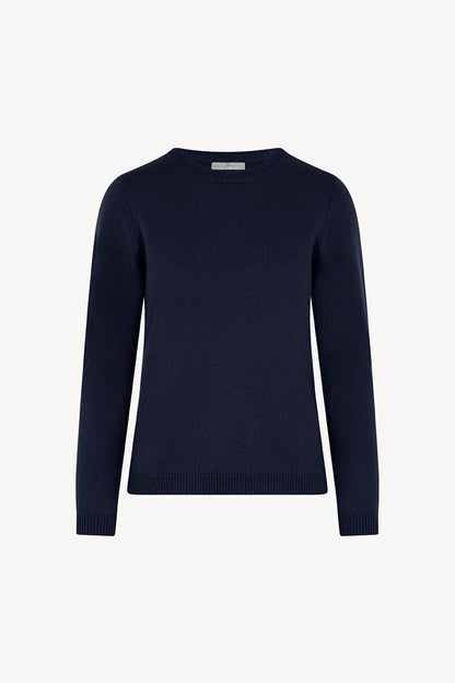 Girocollo in Maglia Rasata in Puro Cashmere Notte