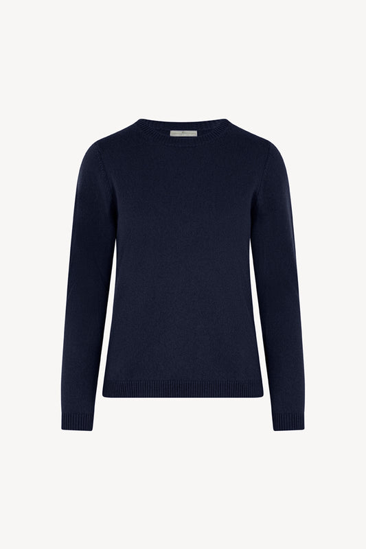 Girocollo in Maglia Rasata in Puro Cashmere Notte