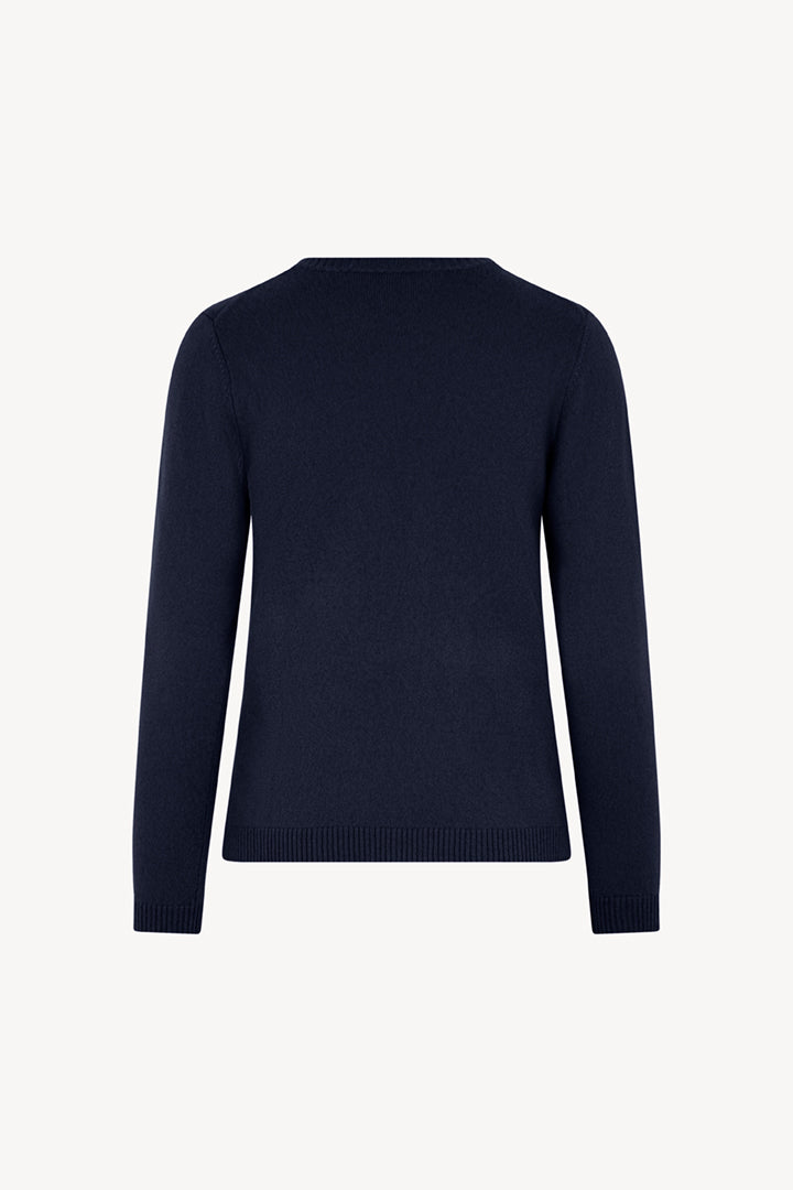 Girocollo in Maglia Rasata in Puro Cashmere Notte