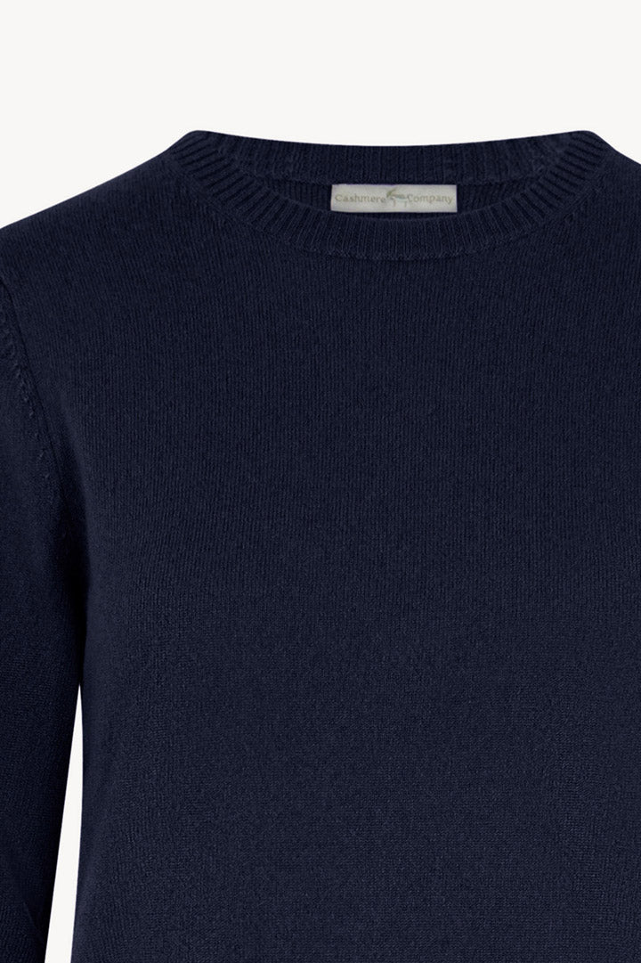 Girocollo in Maglia Rasata in Puro Cashmere Notte