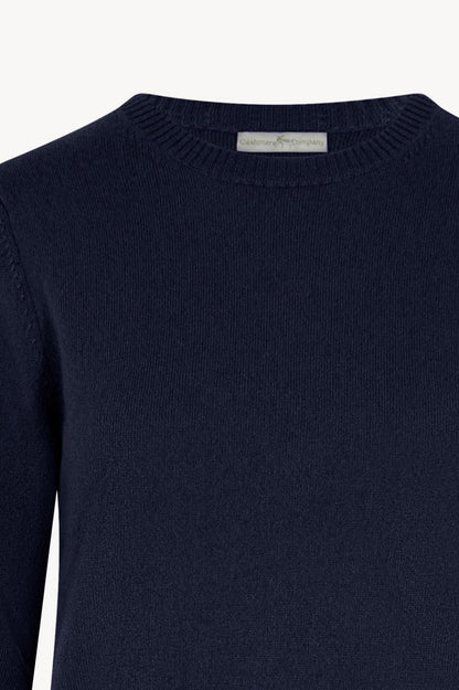 Girocollo in Maglia Rasata in Puro Cashmere Notte