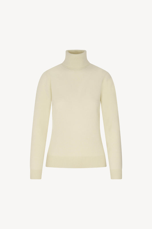 Dolcevita in Maglia Rasata in Puro Cashmere Latte