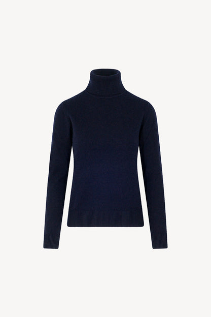 Dolcevita in Maglia Rasata in Puro Cashmere Notte
