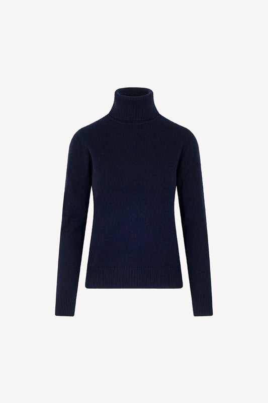 Dolcevita in Maglia Rasata in Puro Cashmere Notte