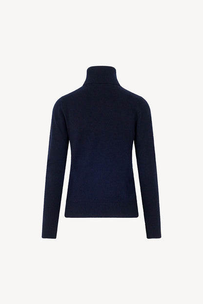 Dolcevita in Maglia Rasata in Puro Cashmere Notte