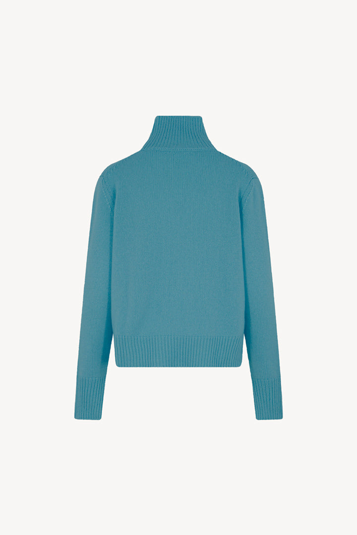 Maglia Lupetto Spacchi 8 Fili in Puro Cashmere Turchese