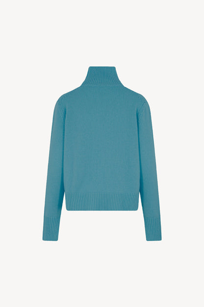 Maglia Lupetto Spacchi 8 Fili in Puro Cashmere Turchese