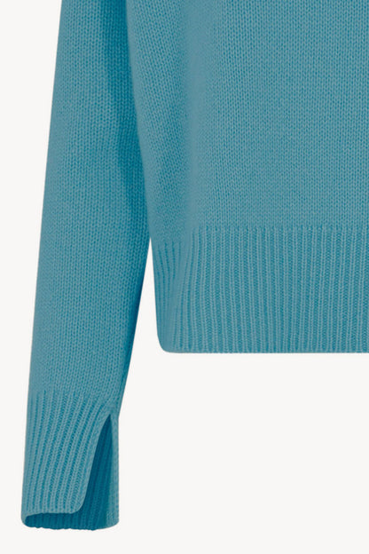 Maglia Lupetto Spacchi 8 Fili in Puro Cashmere Turchese