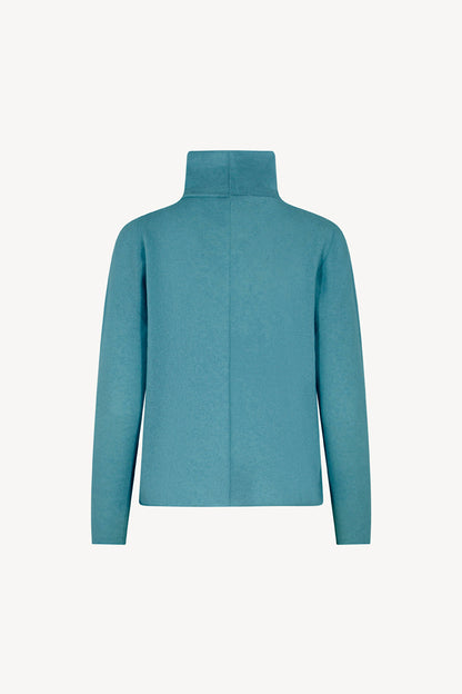 Maglia Lupetto Dritto-Rovescio in Puro Cashmere Turchese
