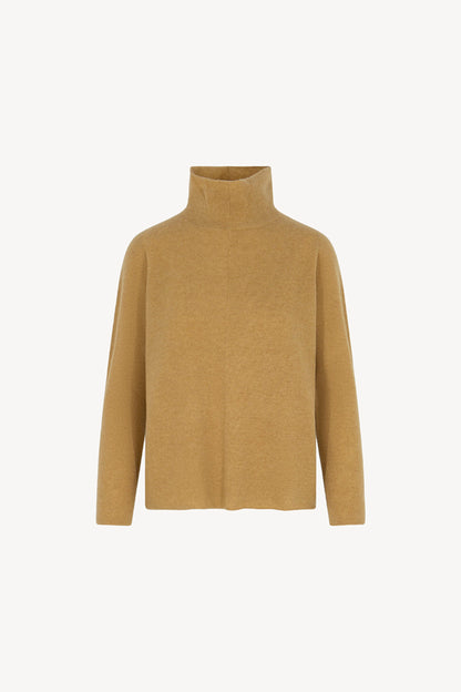 Maglia Lupetto Dritto-Rovescio in Puro Cashmere Cammello