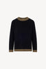 Maglia con Bordi a Righe in Puro Cashmere Nero-Cammello
