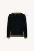 Maglia con Bordi a Righe in Puro Cashmere Nero-Cammello