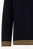 Maglia con Bordi a Righe in Puro Cashmere Nero-Cammello