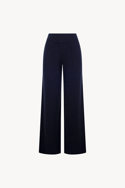 Pantaloni Ampi in Puro Cashmere Notte