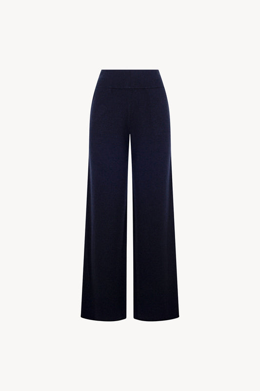 Pantaloni Ampi in Puro Cashmere Notte