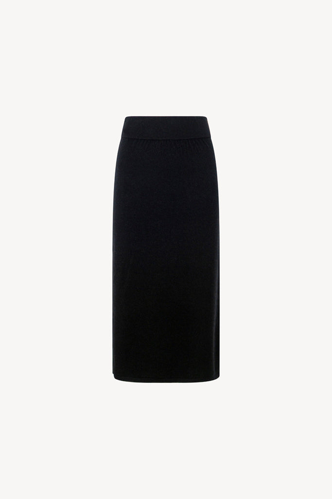 Gonna a Tubo con Spacco in Puro Cashmere Nero