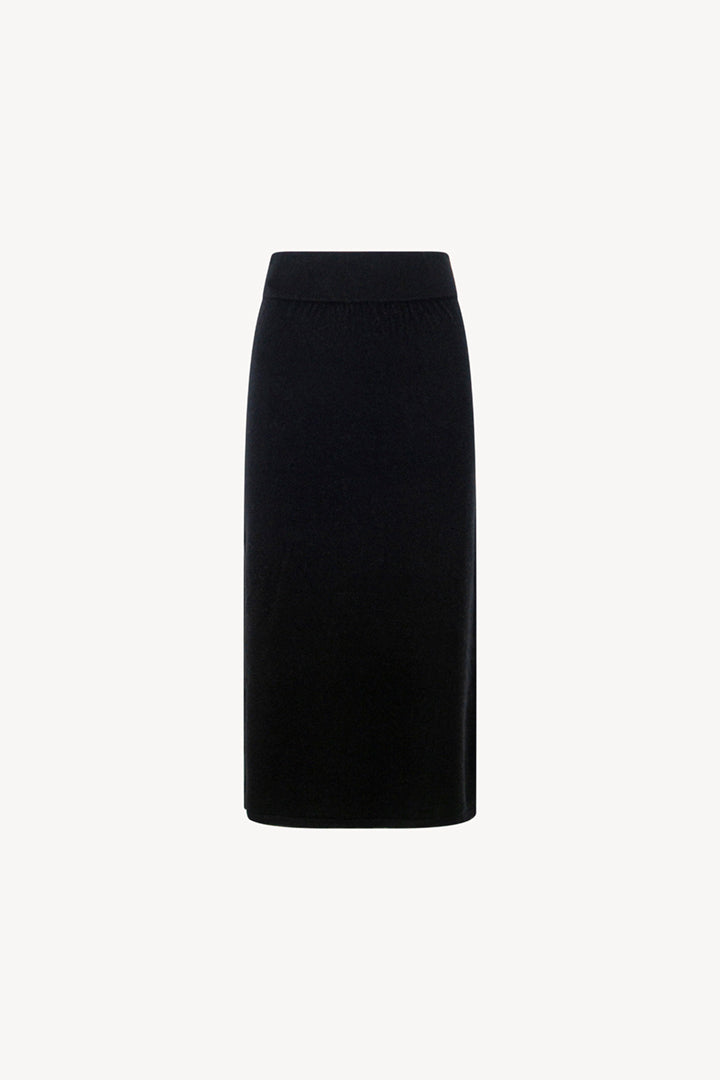 Gonna a Tubo con Spacco in Puro Cashmere Nero