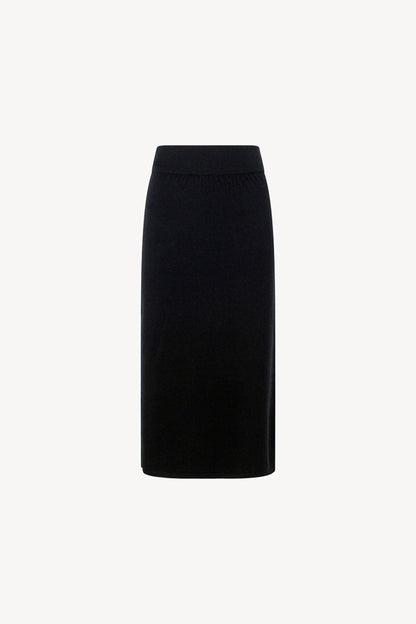 Gonna a Tubo con Spacco in Puro Cashmere Nero